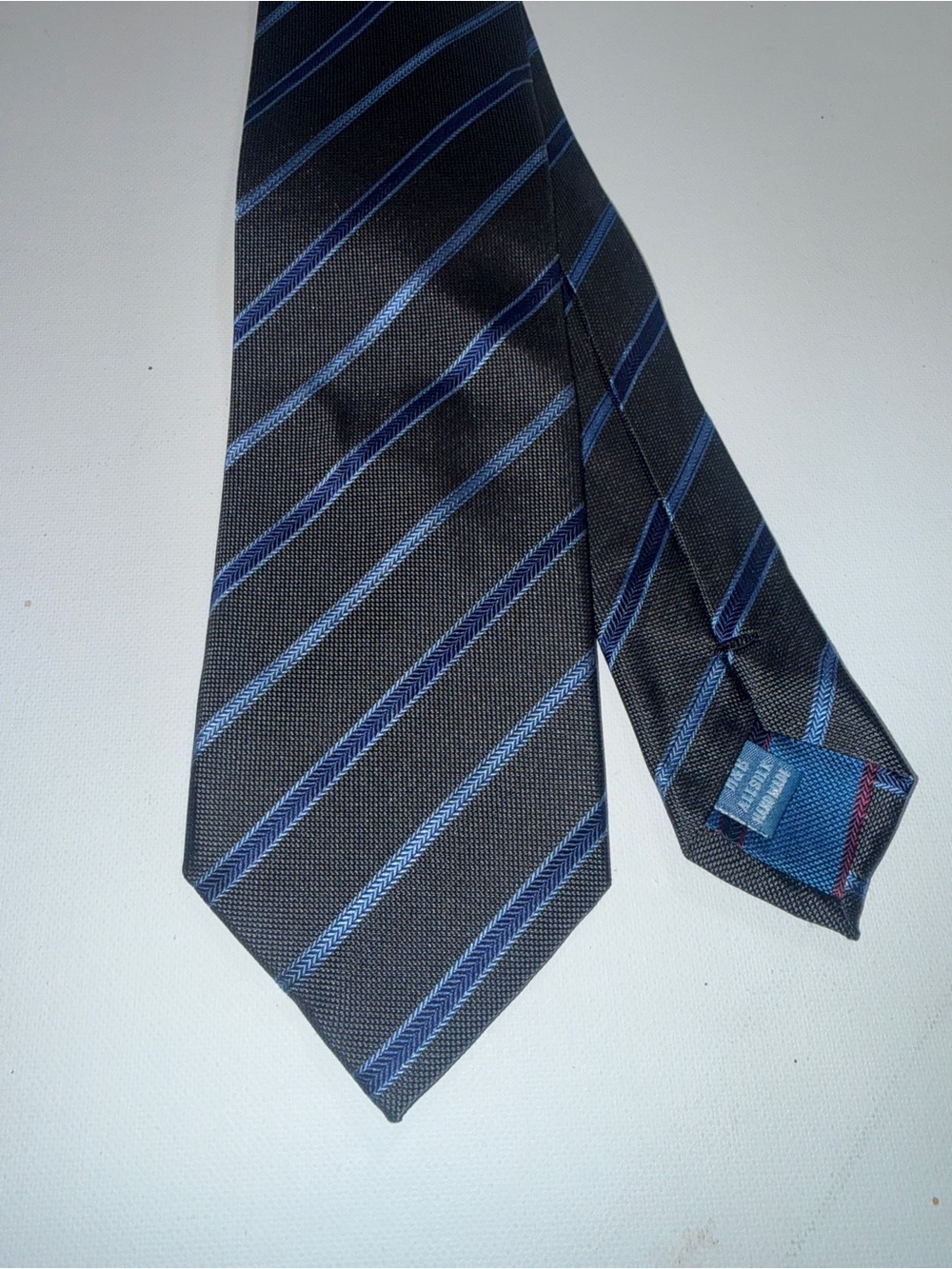 Men's Black Tie with Blue Diagonal Stripes